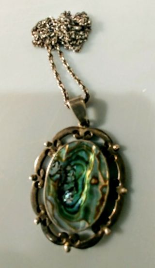 Vintage Sterling Silver And Abalone Pendant On Chain
