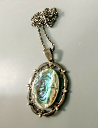 Vintage Sterling Silver and Abalone Pendant on Chain 2