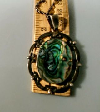 Vintage Sterling Silver and Abalone Pendant on Chain 3