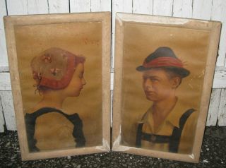 Primitive German Antique Lithograph Prints Of Painting Germany
