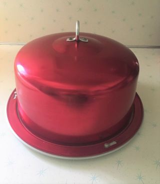 Vintage Regal Ware Aluminum Cake Carrier Vibrant Red Saver Cake Dome