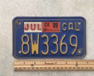 California Vintage Motorcycle Blue/yellow License Plate 8w3369 Jul 1989 Stickers
