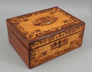 Antique 19thc Marquetry Inlaid Rosewood & Figured Maple Wood Box
