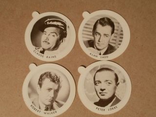 4 Dixie’s Vintage Ice Cream Lids Peter Lorre Alan Ladd Claude Rains Robt Walker