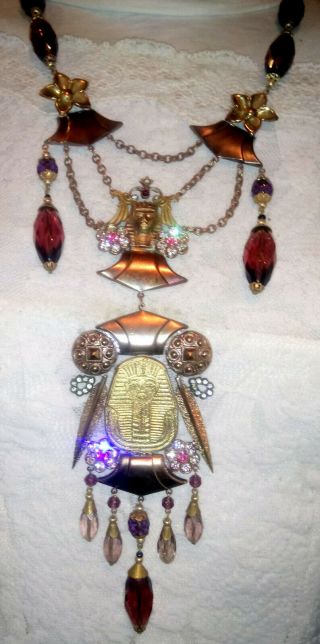 Very Old Egypt.  Faraon Necklace,  Purple Glass Beads,  Czechoslovakia