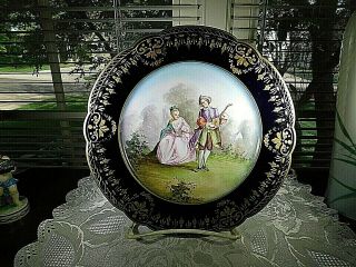French Porcelain Plate Sevres Courting Scene Hand Painted W Gold Gilt 9 1/2