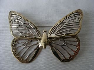 Vintage 925 Sterling Silver Gold Vermeil Large Butterfly 3&3/8 " Inch Pin Brooch