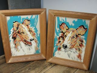 Set Of 2 Vintage Paint By Numbers Pbn Framed Paintings Rough Collie Dog Lassie