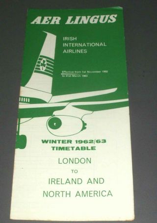Airline Timetable.  Aer Lingus Winter 1962/63 London To Ireland & North America
