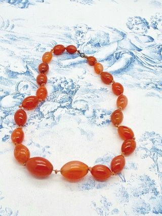 Vintage Amber Glass Beads Necklace Graduated Stones Knotted Separately