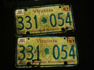1976 Virginia License Plate Set Bicentennial