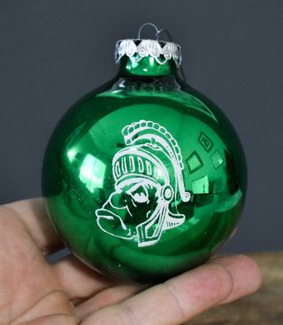 Vintage Msu Michigan State University Spartan Sparty Glass Christmas Ornament