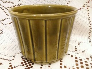 Vintage Mccoy Usa Pottery 490 Mid - Century Green Ribbed Planter 5 " Wide X 4 " Tall