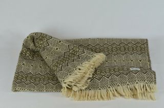 Vintage Amana Woolen Mills Wool Knit Throw Blanket Fringe Brown Cream
