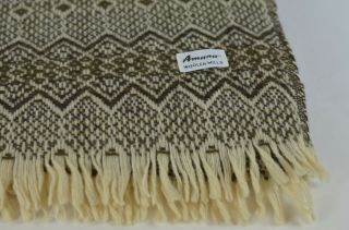 Vintage Amana Woolen Mills Wool Knit Throw Blanket Fringe Brown Cream 2