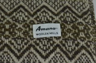 Vintage Amana Woolen Mills Wool Knit Throw Blanket Fringe Brown Cream 3
