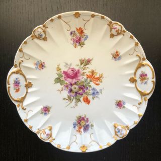 Vintage Signed T&v Limoges France Porcelain Plate Floral Bouquet Gilt Gold Trim