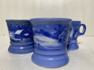 4 Currier and Ives Coffee Mugs Cups Homestead Winter Series Blue & White Vintage 2