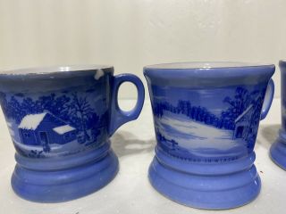 4 Currier and Ives Coffee Mugs Cups Homestead Winter Series Blue & White Vintage 3