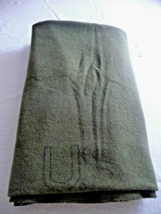 Vintage Us Army Olive Green Wool Blanket 66 " X 82 "