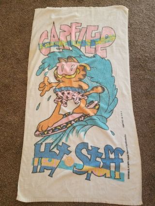 Vintage Garfield Beach Towel Hot Stuff Surfing Franco
