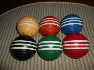 Set Of 6 Vintage Wooden Ribbed Striped South Bend Croquet Balls