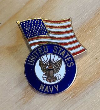 Vintage Us Military United States Navy Usn Veteran American Flag Lapel Hat Pin