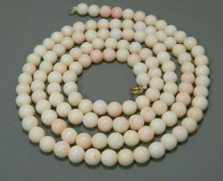 Antique Vintage Natural White Blush Angel Skin Coral Bead Necklace 40 " 8mm