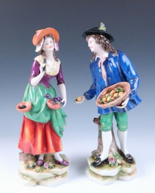Pair Antique Volkstedt Fruit Seller Figurine German Porcelain 12 " Figures Couple