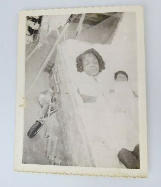 Vintage Post Mortem Photograph Child In Coffin With Matching Doll 1930s / 40s