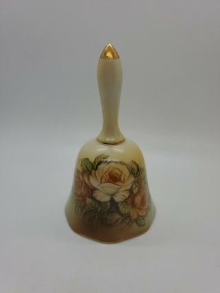 Vintage Nippon Hand Painted Roses Porcelain Bell 5.  5 " Tall