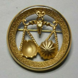 Vintage Crown Trifari Zodiac Libra Pin / Brooch Gold Tone Circa 1970