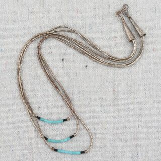 Vintage 3 Strand Native American Navajo Liquid Silver Turquoise Bead Necklace