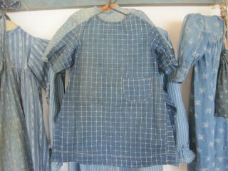 Authentic Old Primitive Blue White Calico Rag Doll Dress With A Pocket American