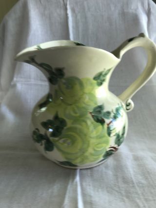Vintage Cash Family Pottery Pitcher Round Cream Light Green Flowers