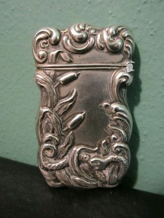 Sterling Silver Gilbert Vesta Match Safe Case Repousse Of Snakes & Cattails