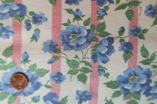 One Vintage Feedsack Blue Flowers Pink Stripes 37x46 Pristine