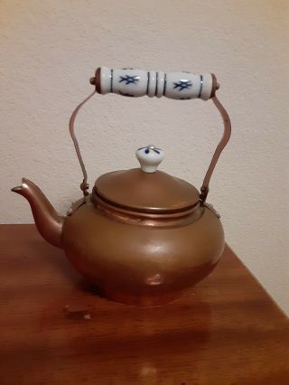 Vintage Copper Teapot With Ceramic Handles.