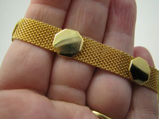 Vintage Bright Gold Tone Metal Mesh Station Bracelet Flat Trim [b