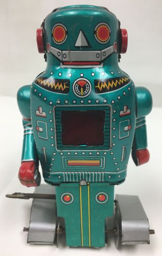 Mighty Robot Vintage Japan Tin Mechanical Wind - Up Toy