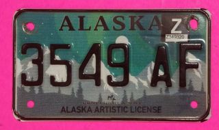 Alaska Motorcycle License Plate - 3549 Af - Artistic Aurora Borealis Design