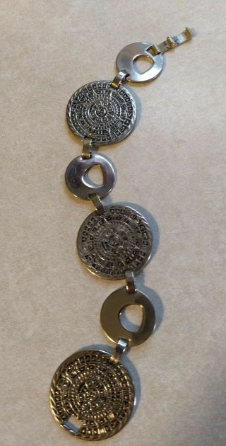 Vintage Mexican Sterling Silver Mayan Aztec Design Bracelet
