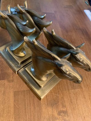 Pair Vintage Brass Double Horse Head Bookends