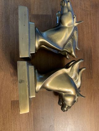 PAIR VINTAGE BRASS DOUBLE HORSE HEAD BOOKENDS 2