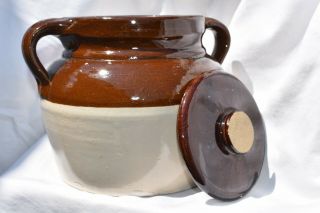 Vintage Red Wing Pottery Brown Two Handled Bean Pot With Lid