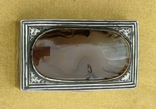 Antique 19th C Silver Mounted Agate Table Snuff Box 73g