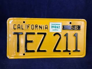 1956 California License Plate Tez 211 Collector Vintage Antique