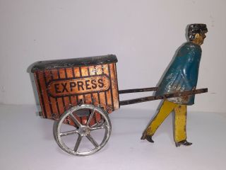 Antique Lehmann Wind Up Toy - Express Porter - 1900s - Orig Patina - Paint - Germany - 12