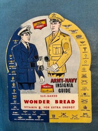Vintage Wwii Wonder Bread Army - Navy Insignia Guide Die - Cut Mechanical 1942