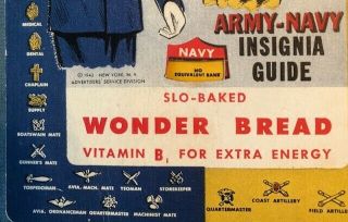 Vintage WWII Wonder Bread Army - Navy Insignia Guide Die - Cut Mechanical 1942 3